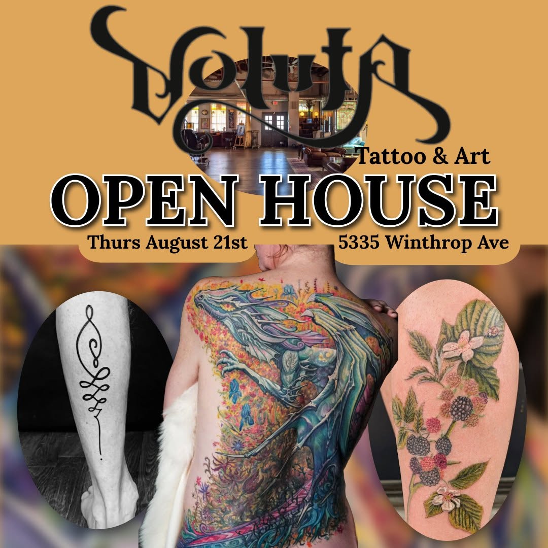 Reminder!! 🎉Save the Date!!! Voluta Tattoo is hosting an Open House on Thursday, August 21, at our studio 5335 Winthrop